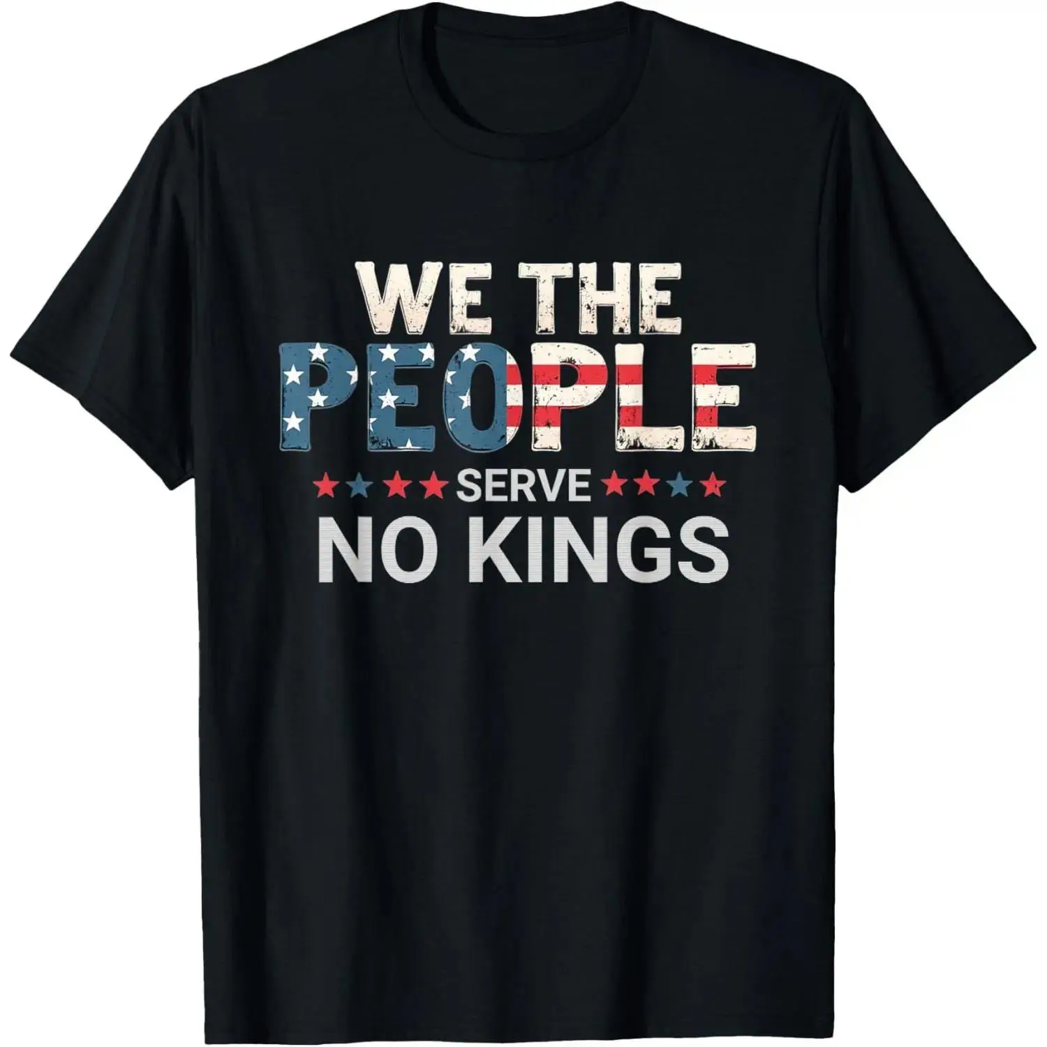 Men's "No Kings In America, Democracy, We The People" Text Print Crew Neck T-Shirt - 100 Cotton Clothing, Relaxed Fit, Breathable Fabric