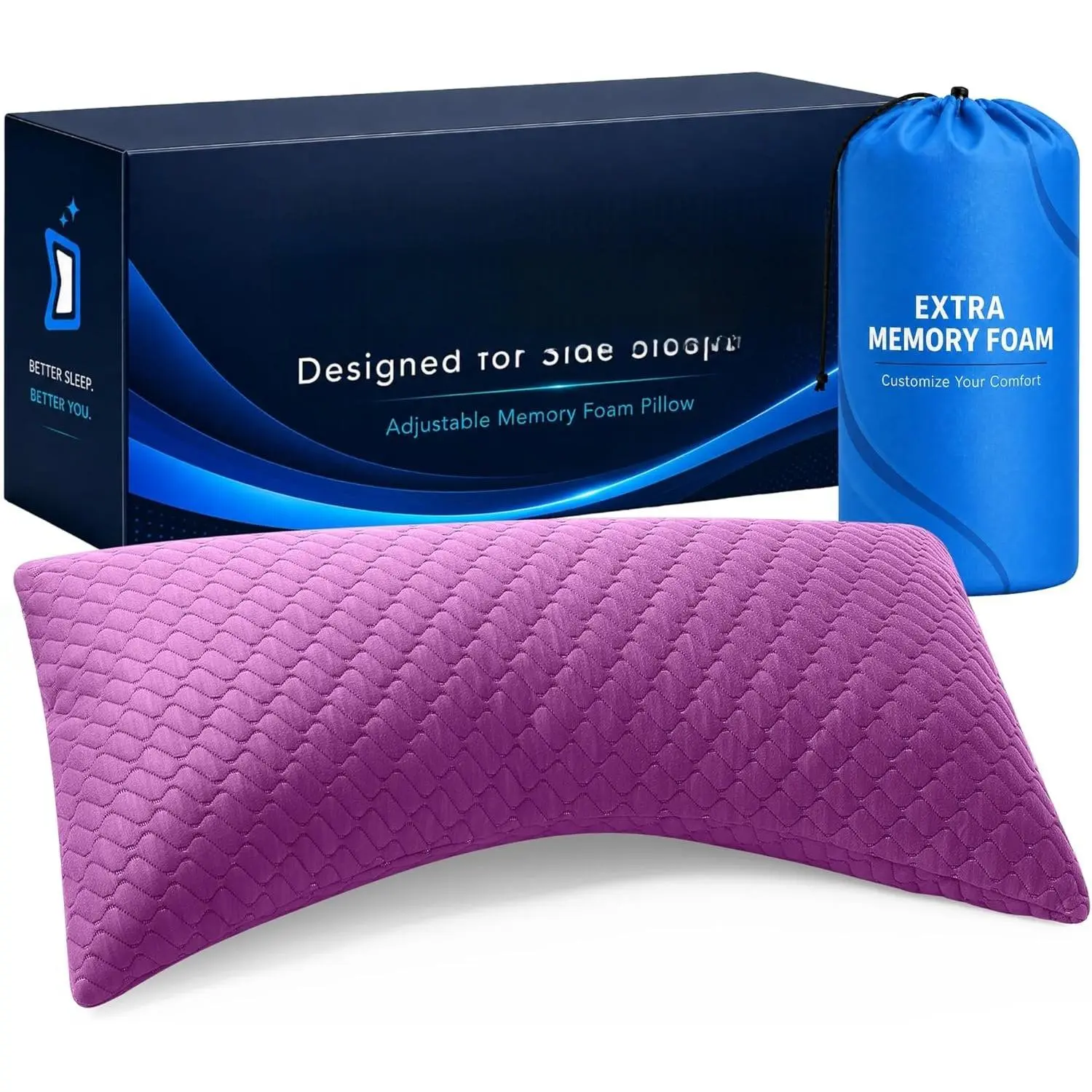 Pillow for Side and  ers - Comfort for  and   - Adjustable and Customizable Shredded Memory  Filling -  Size - Extra  Fill Included (Magenta, )
