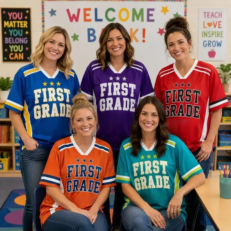 Personalized Mesh Jersey Top for 1st Grade Teachers, Custom Name-Number Unisex Wear Athletic Top, Breathable Professional Sports Clothing, Back-to-School Gift