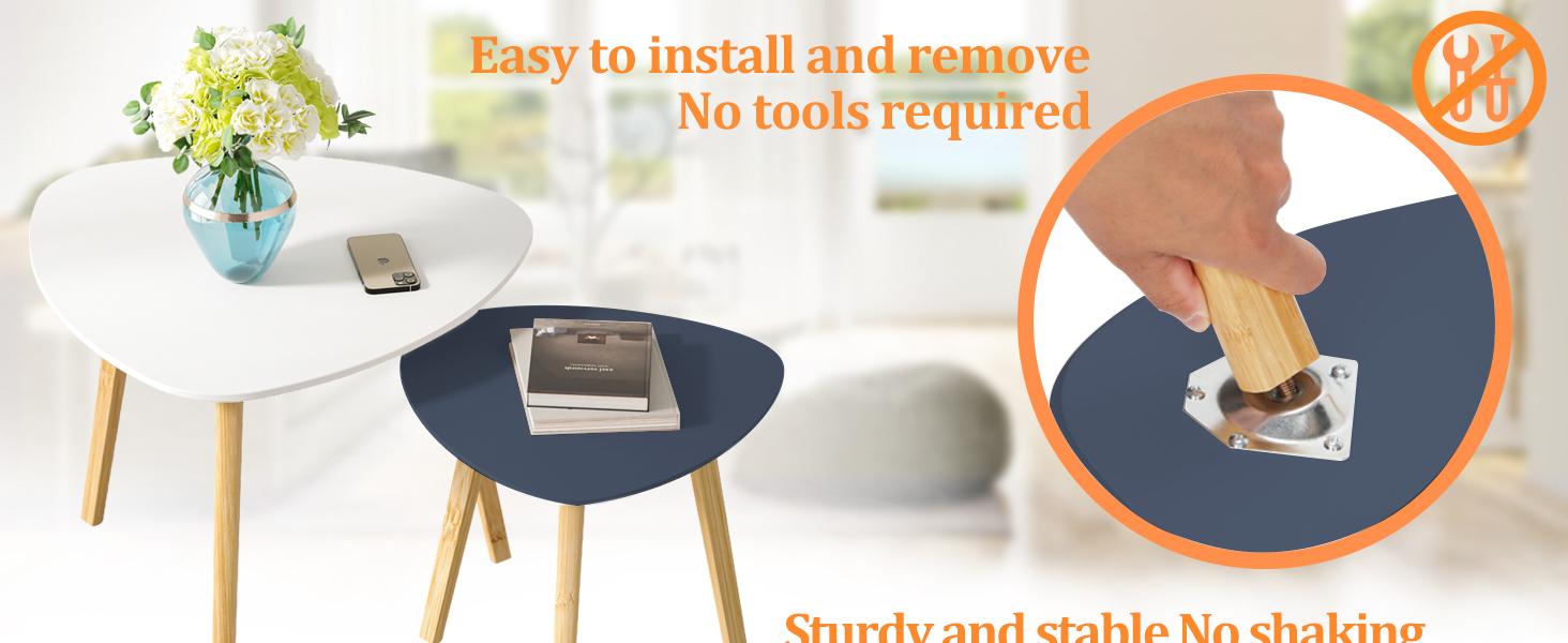 Nesting Triangle End Table,Set of 2 SideTable Modern Minimalist Coffee Table for Living Room, Balcony in White & Grey