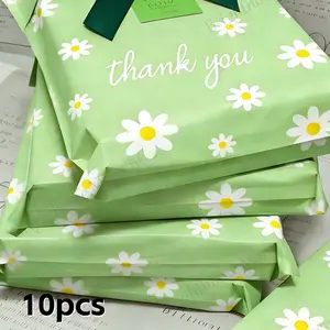 10-Pack Large Daisy Print Waterproof Self-Seal Mailer Bags, Thank You Text, Tear-Resistant Envelopes, Durable Packaging for Small Businesses