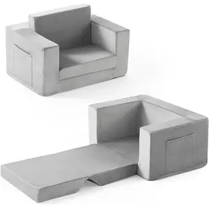 2-in-1 Convertible Kids Couch Toddler Chair for 1-3 Years Old, Converts to Lounge Bed Recliner Sofa, Great Gift for Boys and Girls, Grey