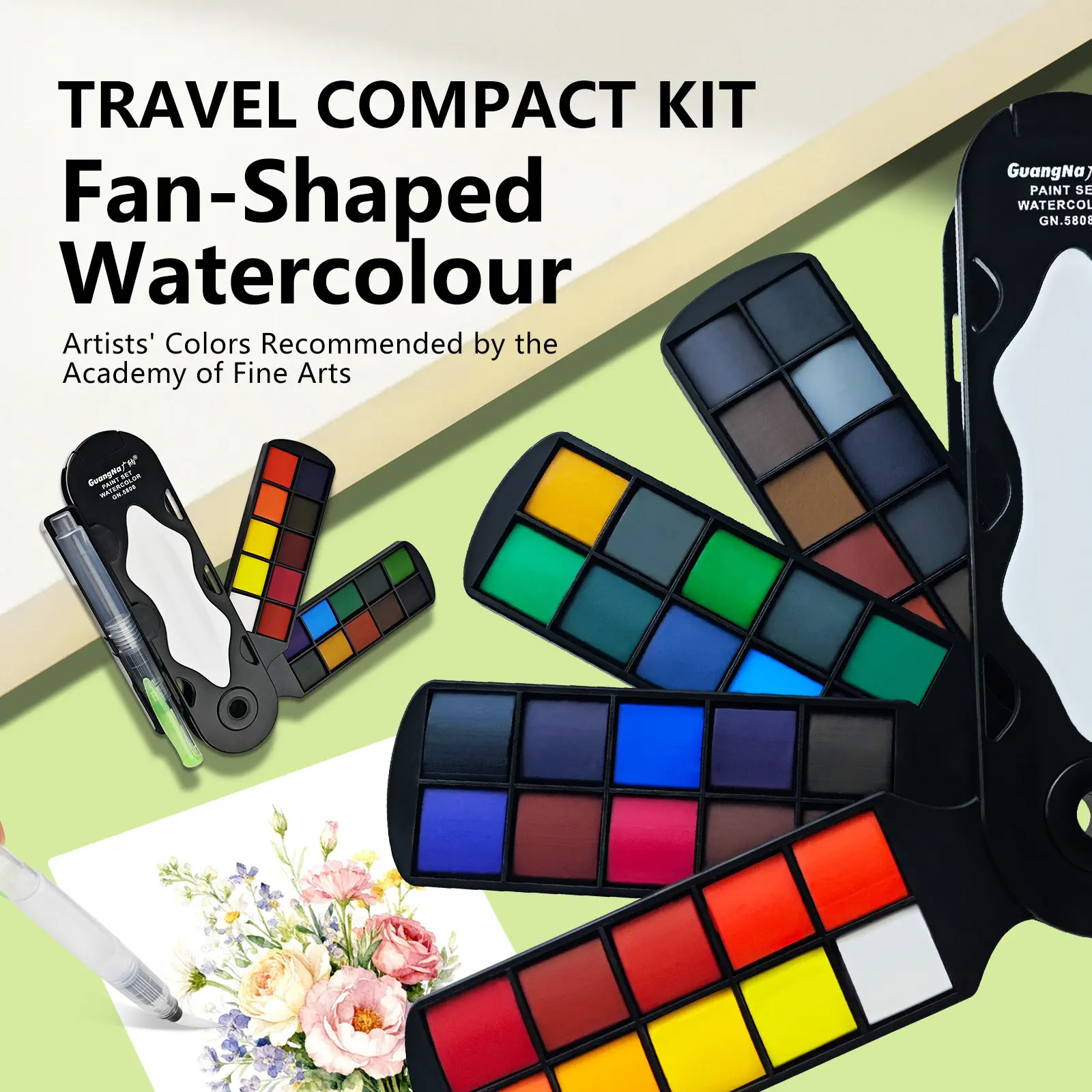 Portable Multifunctional Watercolor Paint Set, Foldable Design with Brush and Palette, 20/30/40 Vibrant Colors, Ideal for Travel and Beginners