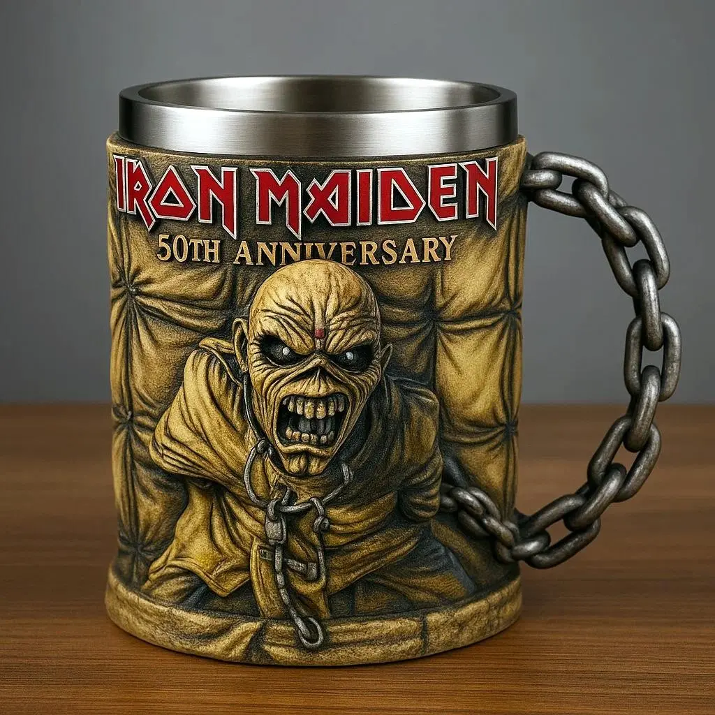 Iron Maiden 50th Anniversary Eddie 3D Resin Coffee Mug Cup, Drinkware, Rock Band Collectible, Perfect Gift for Fans and Music Lovers, Limited Edition Memorial Item