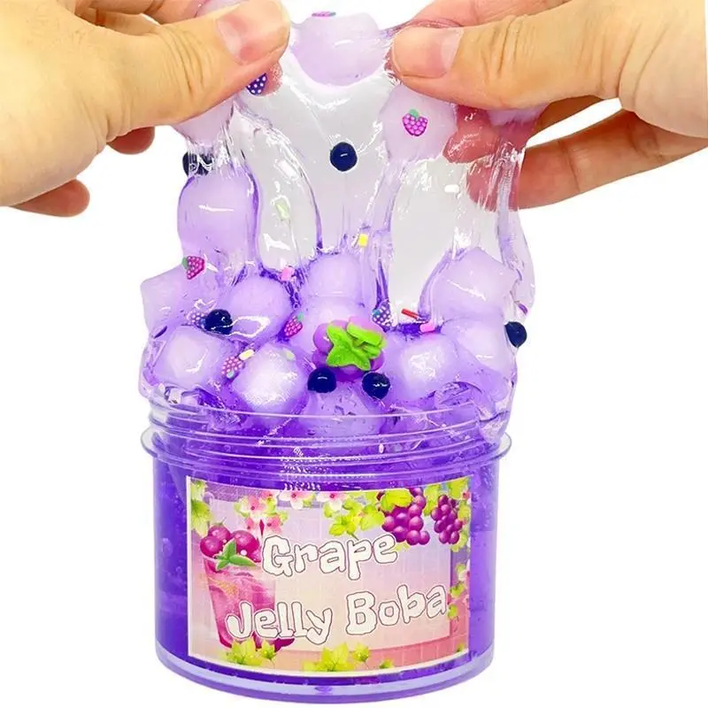 Jelly Cube Slimes Kit Anti Stress Crunchy Glitter Crystal Glue Boba Slimes Transparent Ultra Soft Non Stick  Fruit  Crystal Mud