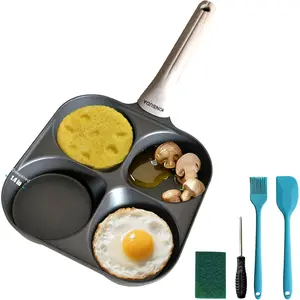 4-Cup Divided Titanium Nonstick Egg Skillet, 4-In-1 Breakfast Pan for Eggs, Pancakes, Crepes, Patties & Omelettes, Induction & Gas Compatible, PFOA/PTFE Free