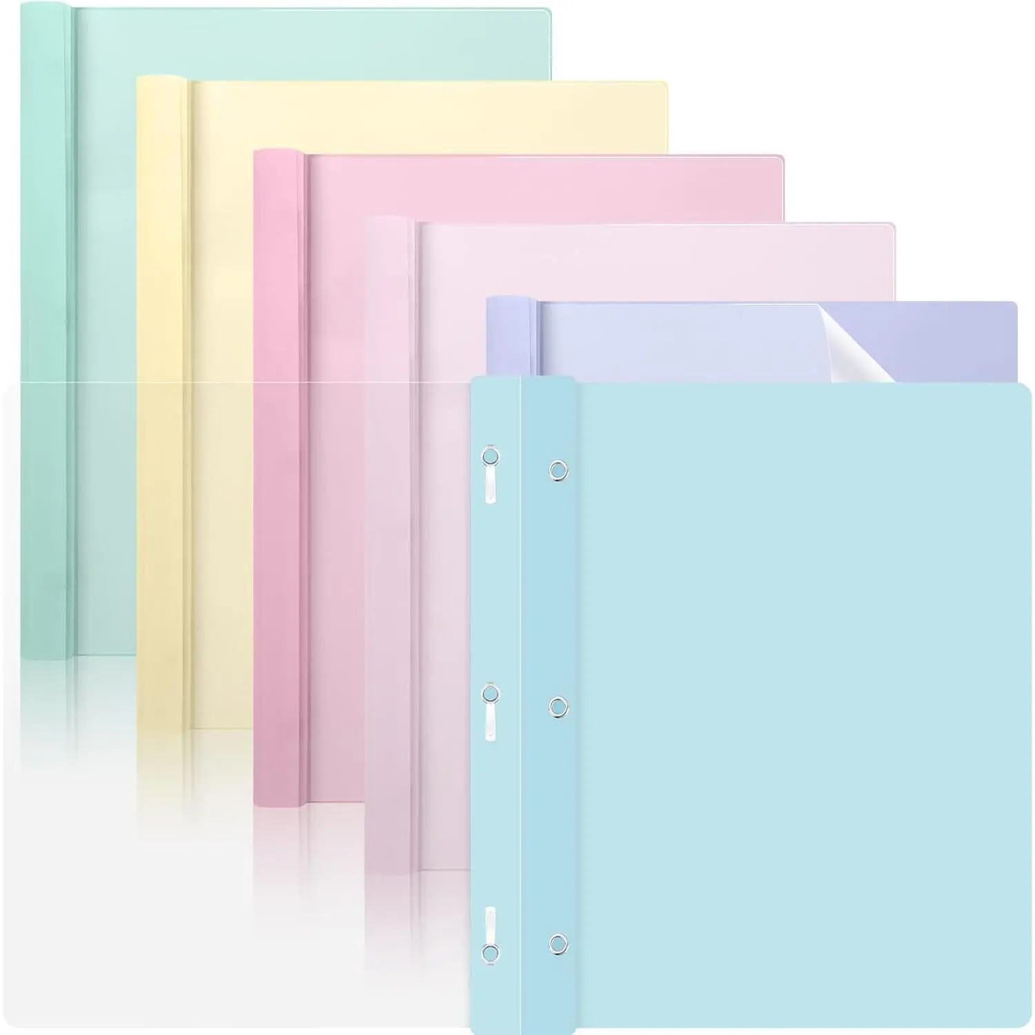 6 count Pastel Plastic Report Covers with 3 Prongs Clear Front Presentation Folders 3 Prong Folders for Resume Portfolio Document Report Letter Proposal School Classroom Office Supplies (Pastel)