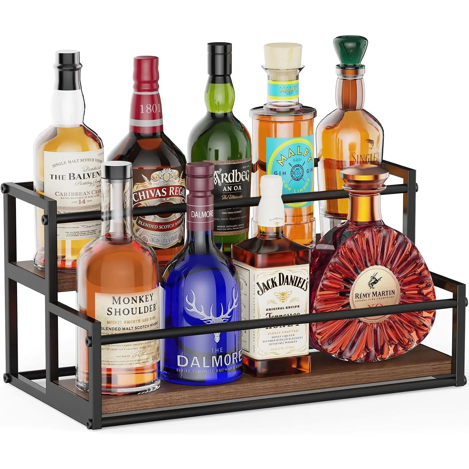 Liquor Bottle Display Shelf, 2 Tier Coffee Syrup Rack Organizer & Bar Shelf Stand for Liquor, Whiskey, Olive Oil, Kitchen Counter & Home Bar Storage