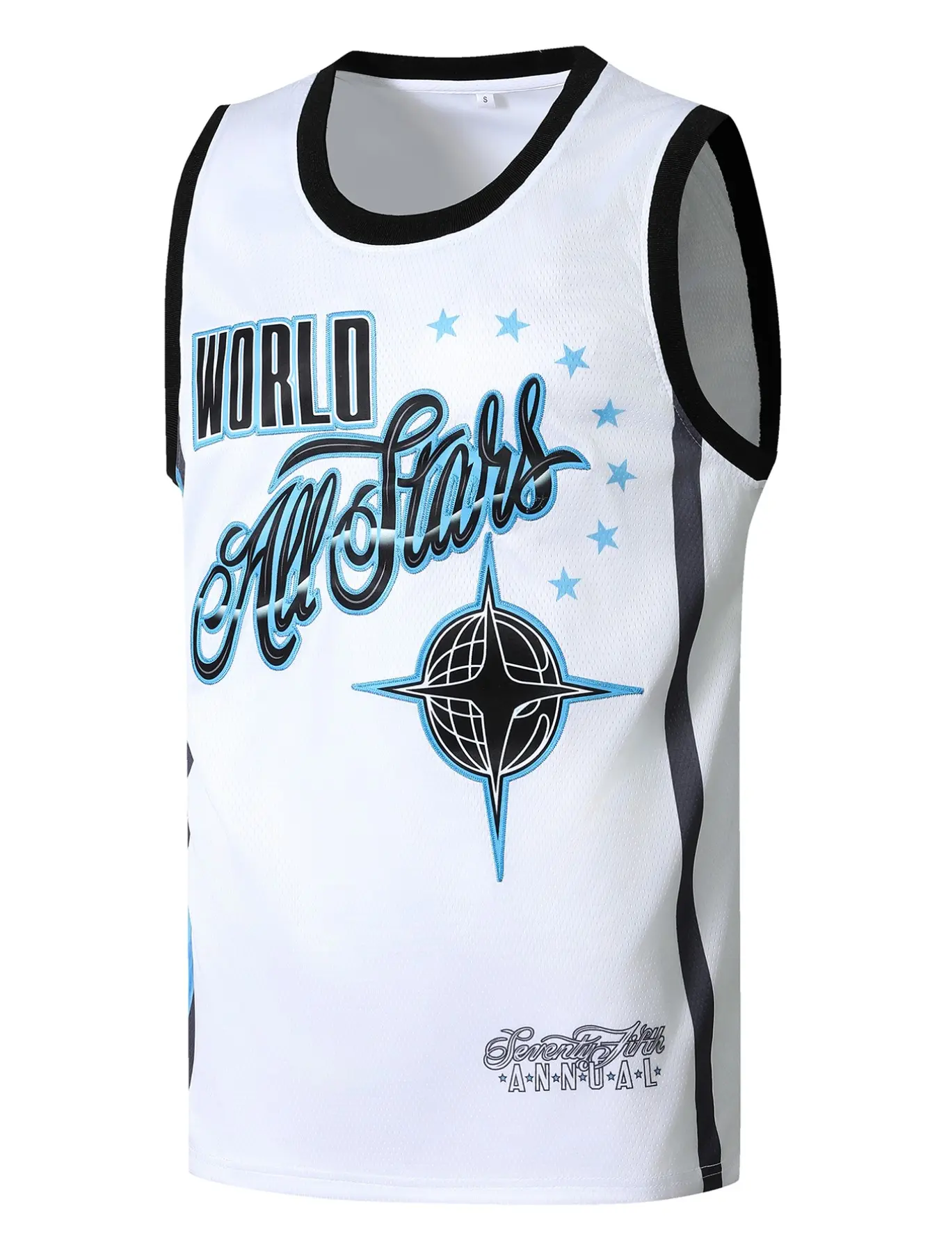 Men's 1 White Basketball Jersey Embroidered Sports Wear, Casual Long Sleeve Fitted H-Type Figure Pattern Top, Comfortable Athletic, Sports Style Jersey, Embroidery Basketball Jersey