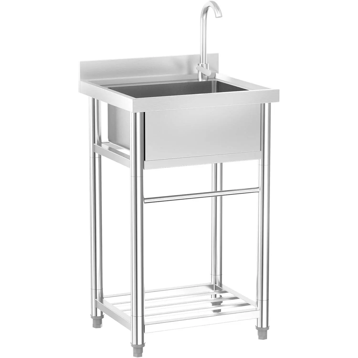 KARLHOME Stainless Steel Utility Sink with Faucet and Storage Shelf, 19.6"D x 21.6"W x 36.9"H, Compact Freestanding Single Bowl Wash Basin for Restaurant, Kitchen, Laundry, Garage & Outdoor Use
