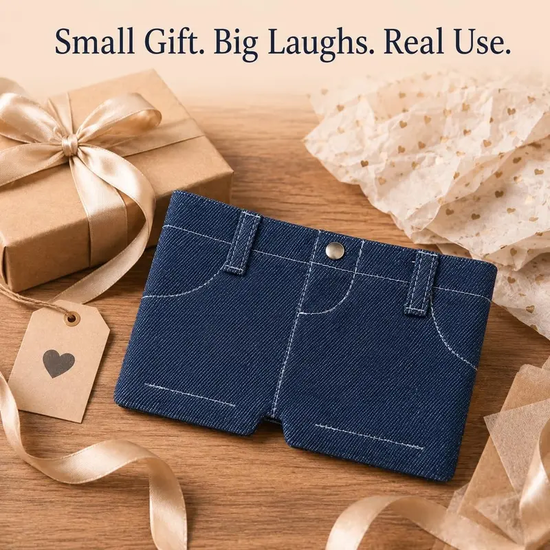 Novelty Foldable Mini Denim Shorts Shaped Wallet, Cute Jean Design Coin Purse & Small Card Holder, Portable Mini Pouch for Daily Carry