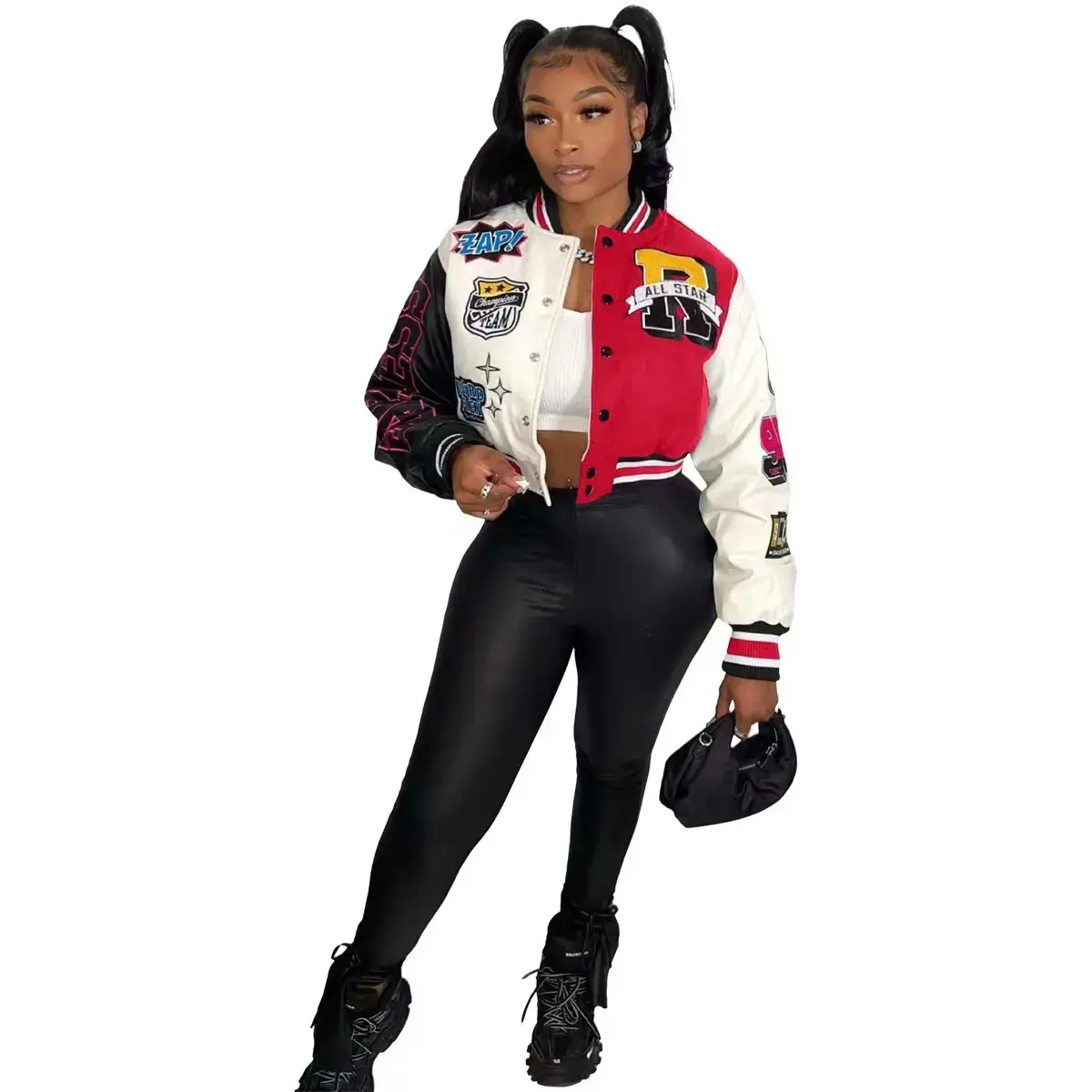 2026 Spring & Fall New Women's Ribbed Baseball Jacket, Trendy Hypebeast Short Sleeve Printed Street Style Fashion Jacket, Cool Crew Neck Hipster Team Jacket #BaseballJacket #Streetwear #HypebeastFashion #TrendyOuterwear #SpringFallJacket #WomenStreet