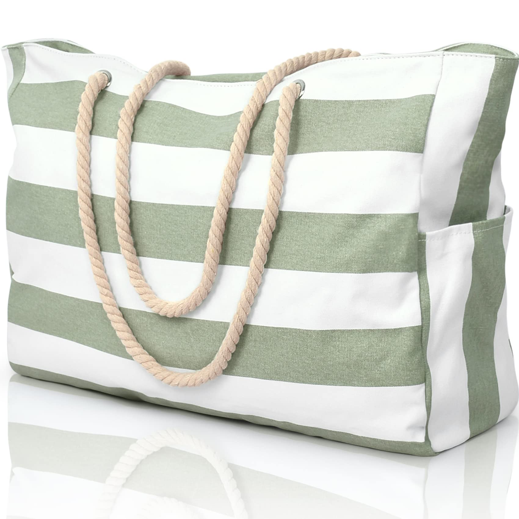 Women's Large Waterproof Beach Bag, Zipper-Closure Sandproof Swimming Pool Tote, Oversized Handheld Beach Bag for Summer, Striped Tote Bag