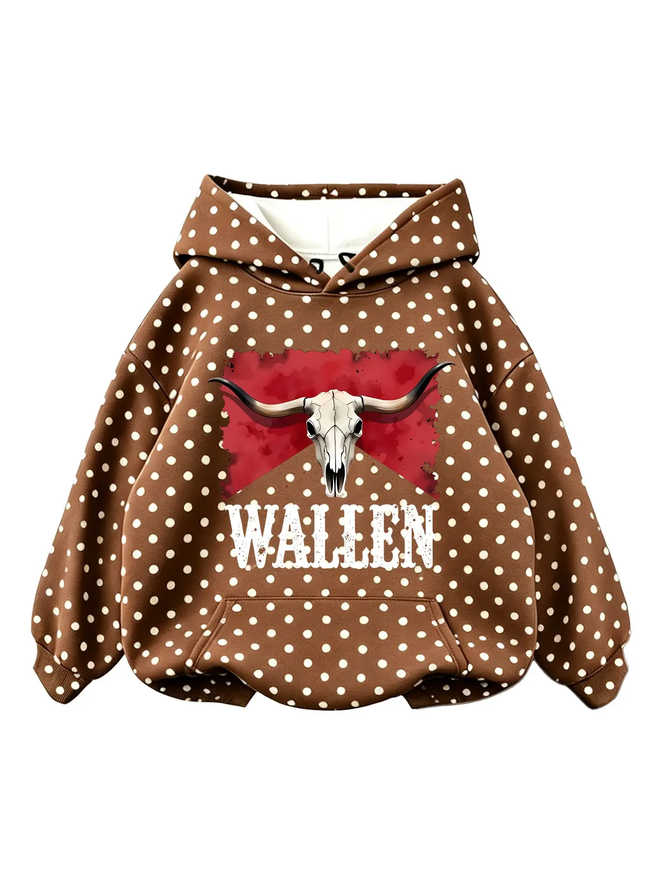 Women's Oversized Hoodie with Bull Print and Wallen Lettering, Casual Loose-Fit Graphic Sweatshirt, Fall & Winter Fashion