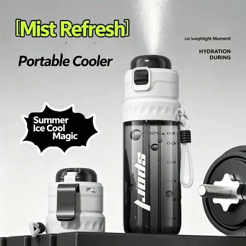 Summer new spray double drink plastic cup outdoor large capacity sports straw cup portable multi-functional spray water cup Travel Water Bottle Cup with straw