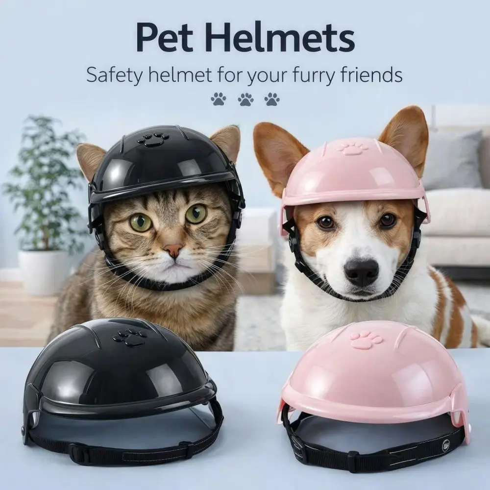 Creativity Adjustable Dog Cat Helmets with Ear Holes Lightweight Pet Motorcycle Helmet Hard Pink Dog Helmet Hat Pet Accessories