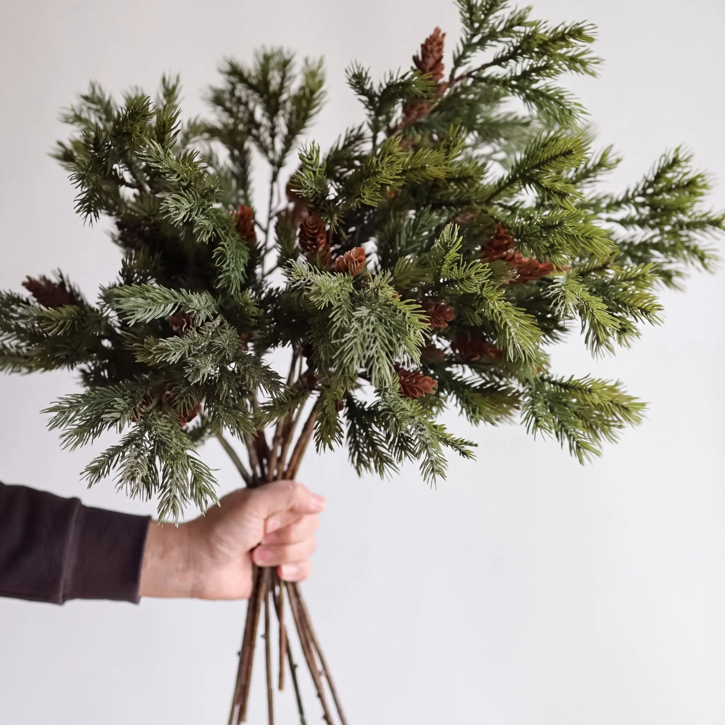 6 Pcs Christmas Cedar Pine Branches, 25.5 Inch Artificial Cedar Stems with Pine Cones, DIY Crafts, Xmas Winter Wreath Garland Decor