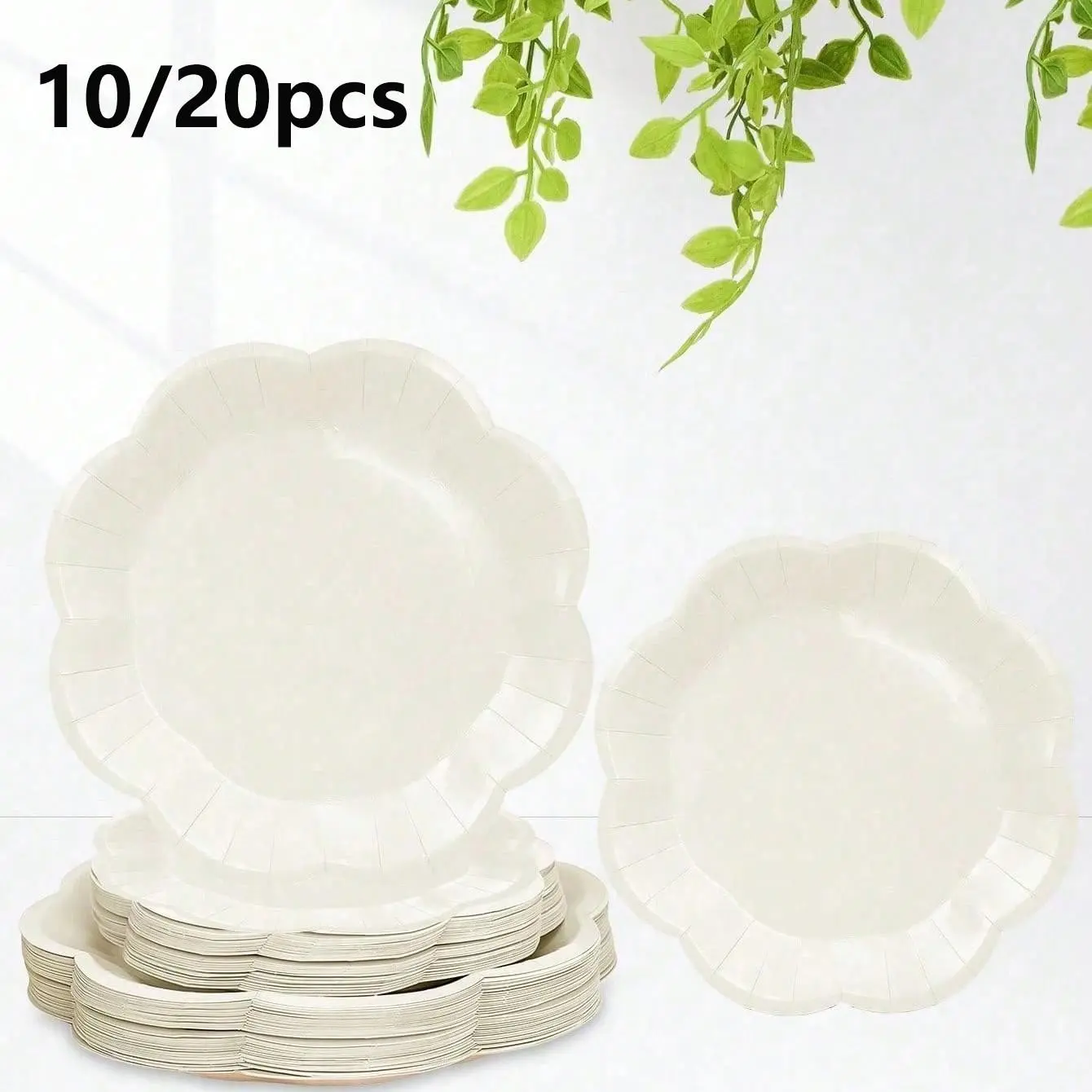 10/20 Pcs Ivory Wave 7 Inch Disposable Paper Party Plates, Elegant Floral Design, Baby Shower Wedding Birthday Decorations, Party Supply