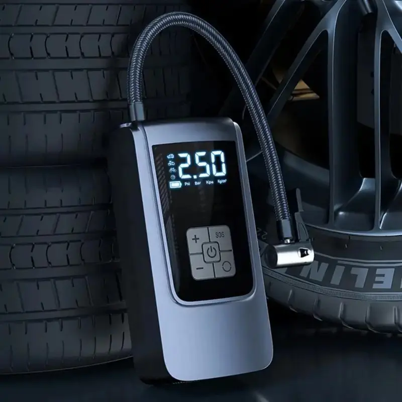 Portable Handheld Tire Inflator Air Compressor, 150psi Rechargeable Pump with Pressure Gauge, LED Screen, Nozzle Set for Car Bike Ball Tyre Inflator