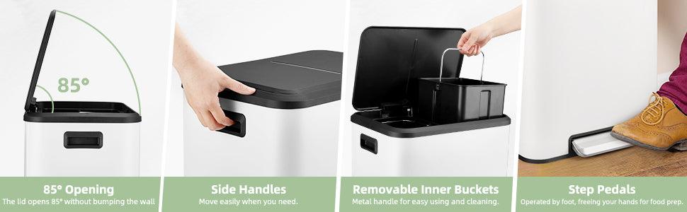 【Black Friday】GARVEE Touchless Dual Step Trash Can and Recycling Bin - 8 Gallon Capacity with Soft Close Lid, Ideal for Kitchen, Dining, or Living Room, Stainless Steel Finish, Features 2x15L Rectangular Bins for Efficient Waste Management.