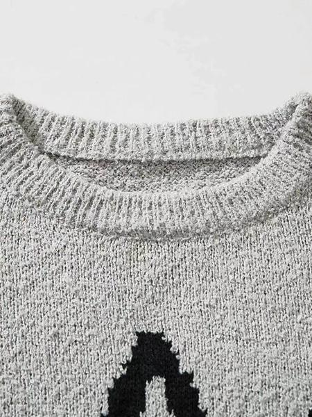 Autumn Winter New Cartoon Cat Pattern Long Sleeve Sweater Women's Small Design Retro Loose Knitted Shirt Lazy Style Round Neck Top