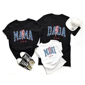 Mama Mini 4th of July Tshirts, Mom and Daughter Son Matching Tees, Dad and Baby 4th of July Matching Shirts, Retro Fourth of July Shirt Womenswear Clothing- Matching Outfit, Gift Father's Day, Unisex Cotton