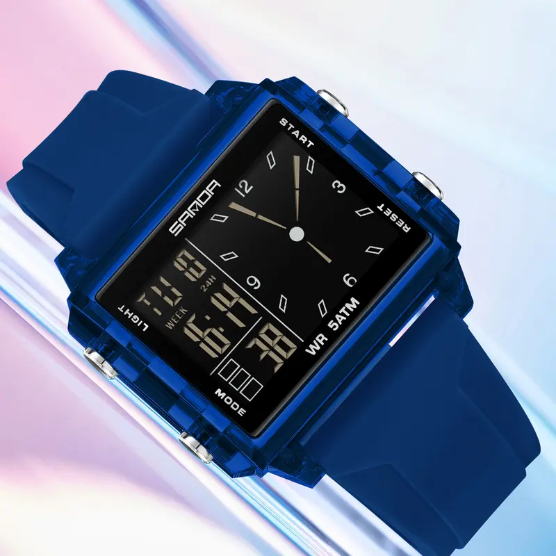 Sanda sports and leisure watch, men's and women's LED fluorescent fashion electronic watch, multifunctional waterproof night light silicone strap, youth watch, couple watch gift, Luminous Waterproof Watch, Fashionable Waterproof Watch