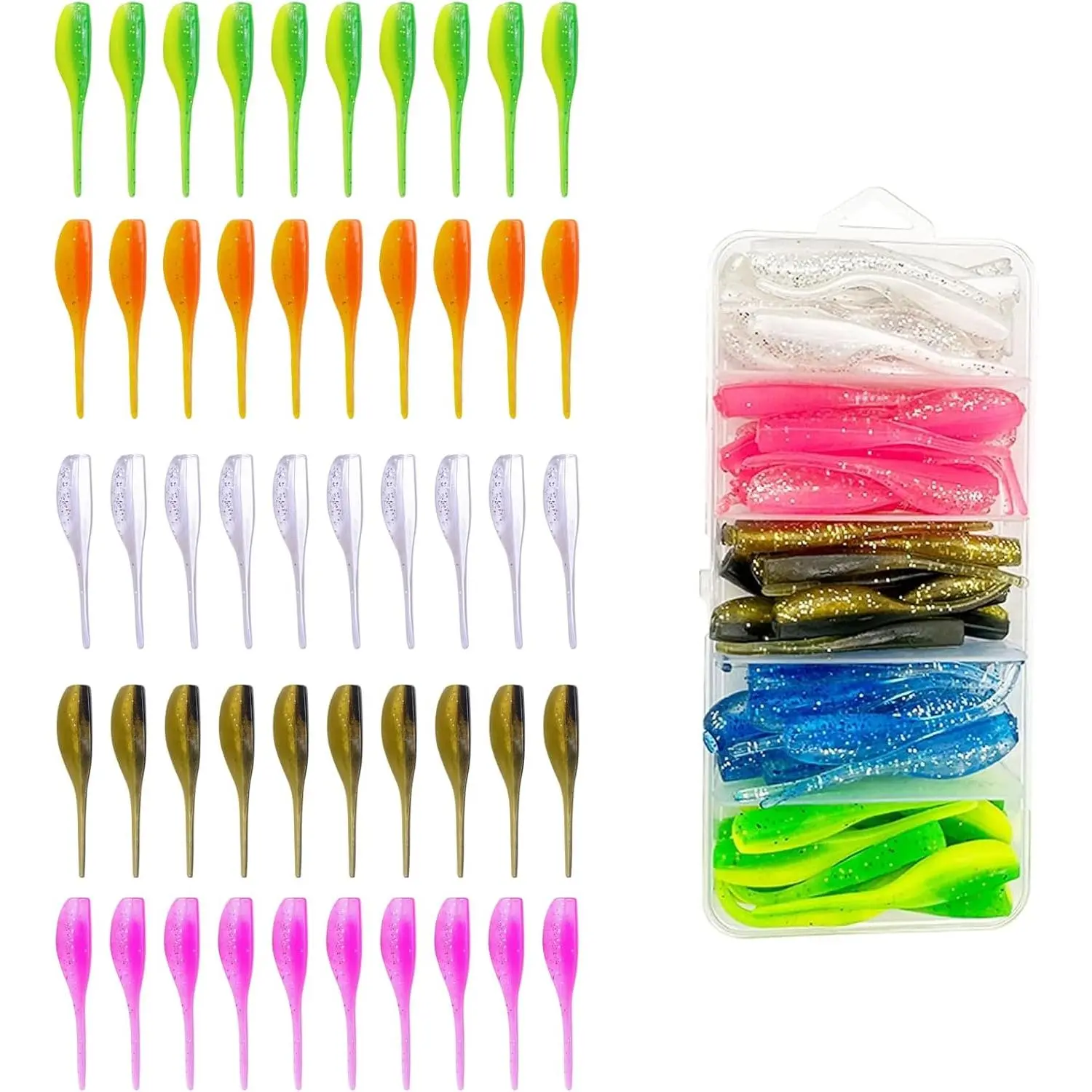 50 count Crappie Plastics Jigs Soft  Fishing Lures Beaver Tail  Kit for Croppy  Changer Freshwater Saltwater Angling Tackle  Plastic Baits Durable Design Easy to Use