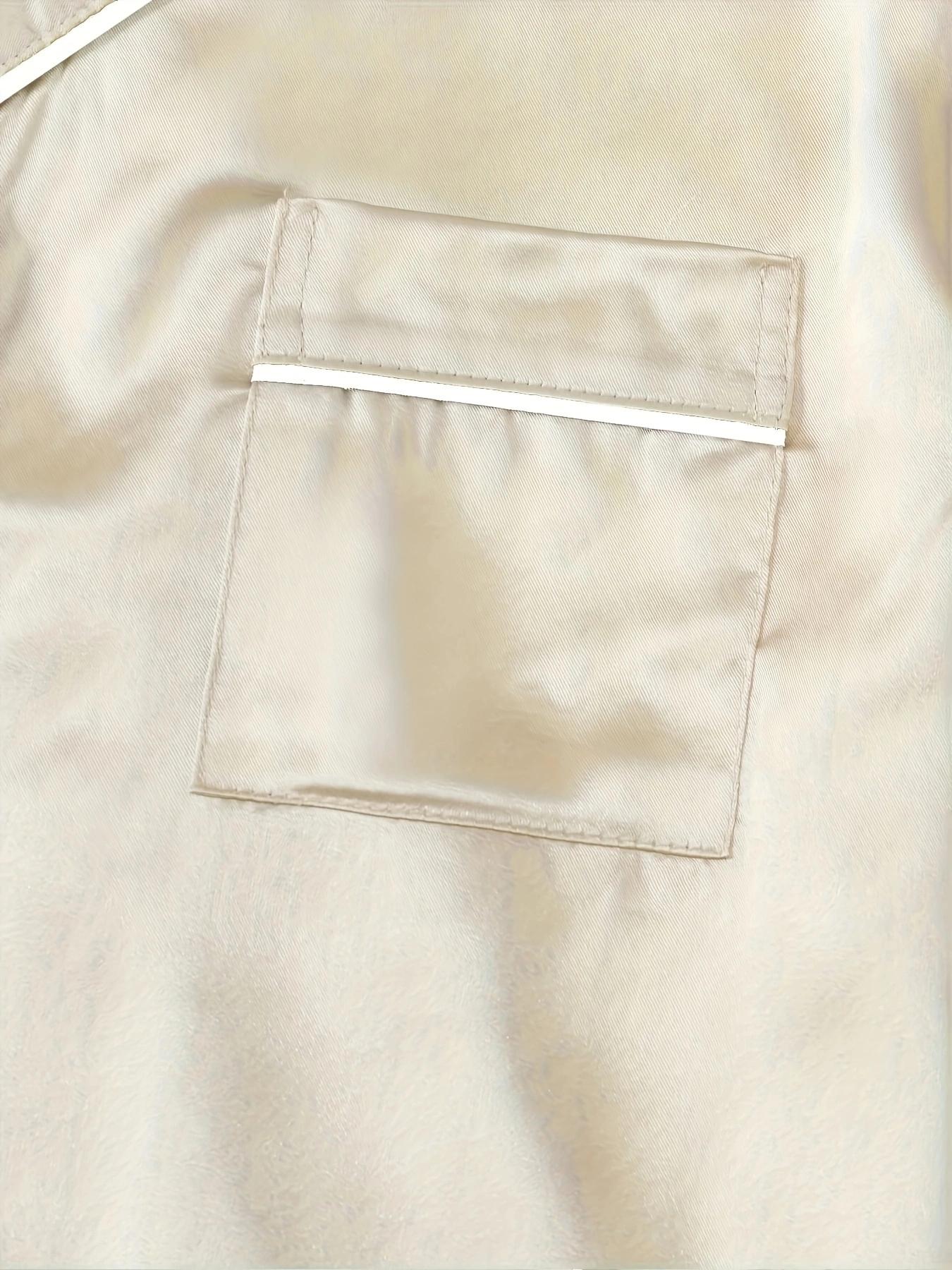 Women's Contrast Binding Button Front Satin Pyjama Dress, Soft Basic Casual Cute Elegant Comfy Short Sleeve Lapel Neck Pocket Nightdress, Ladies Sleepwear for All Seasons, Pajamas, Womenswear, Pajama Set, Garment, Loungewear