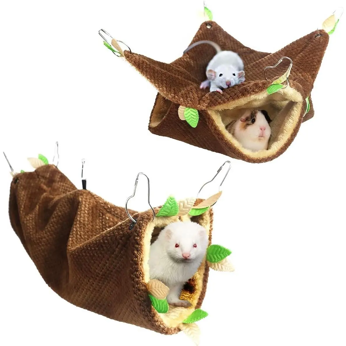 Small Animal Cage Accessories Hammock Hideout Tunnel & Bunkbed Hammock Set for Guinea Pig Ferret Rat Hamster Sugar Glider Chinchilla - Forest Hammock SetGift