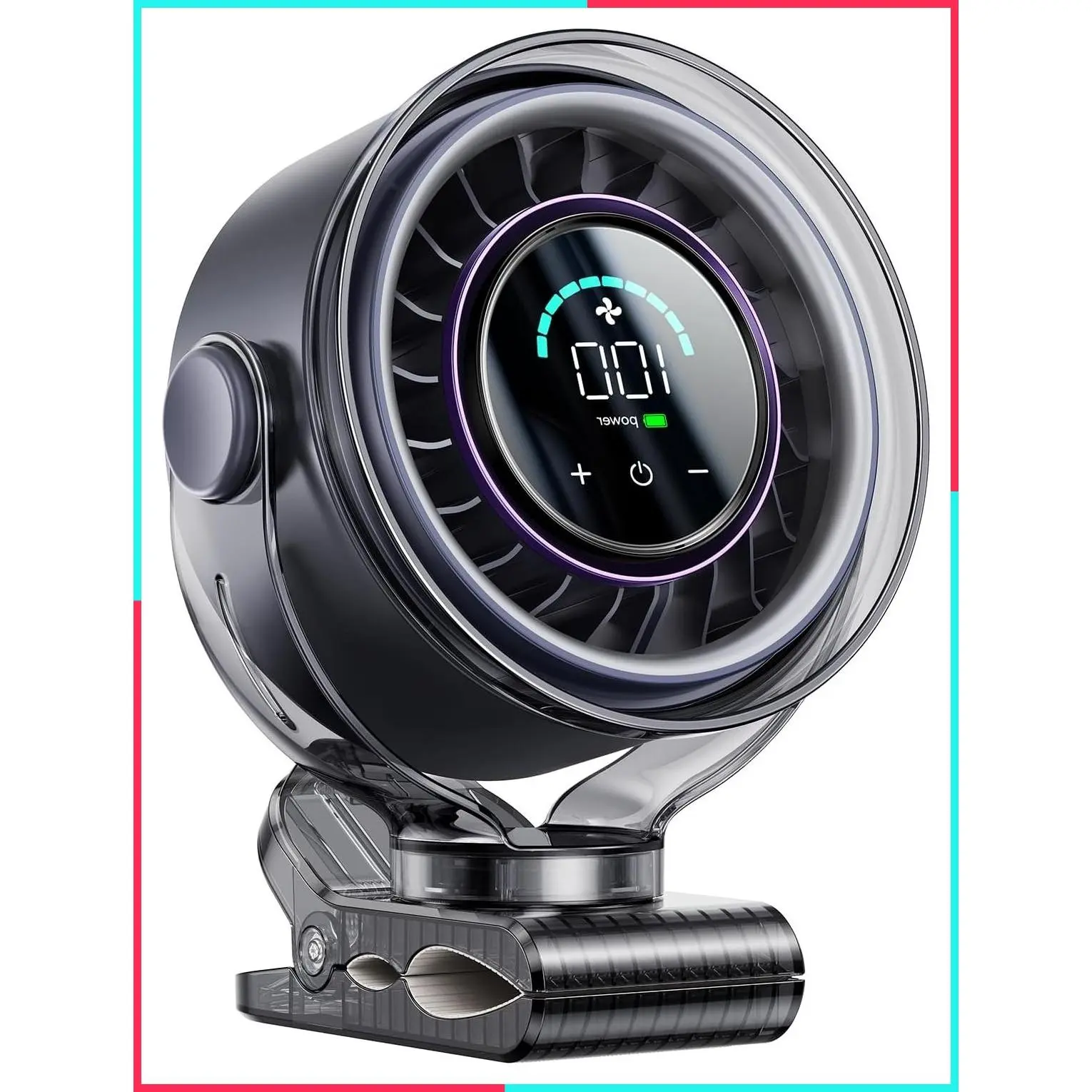 Clip-On Fan with Sturdy Clamp, 100 Speeds, LED Display, 3000mAh Rechargeable Battery, 360° Rotation, 5.5 Inch Portable USB Fan for Stroller, Bed, Camping, Treadmill, Car - Black