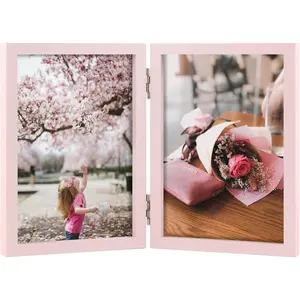 4x6 Picture Frame, 2 Pcs Folding Photo Frame, Standing Vertically on Desktop Tabletop, Decorative Home Christmas Holiday Gift, Pink
