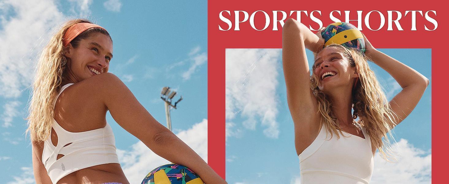 Imily Bela Womens Workout Gym Shorts Running Pleated Contrast Stitch Elastic Waist Athletic Quick Dry Shorts