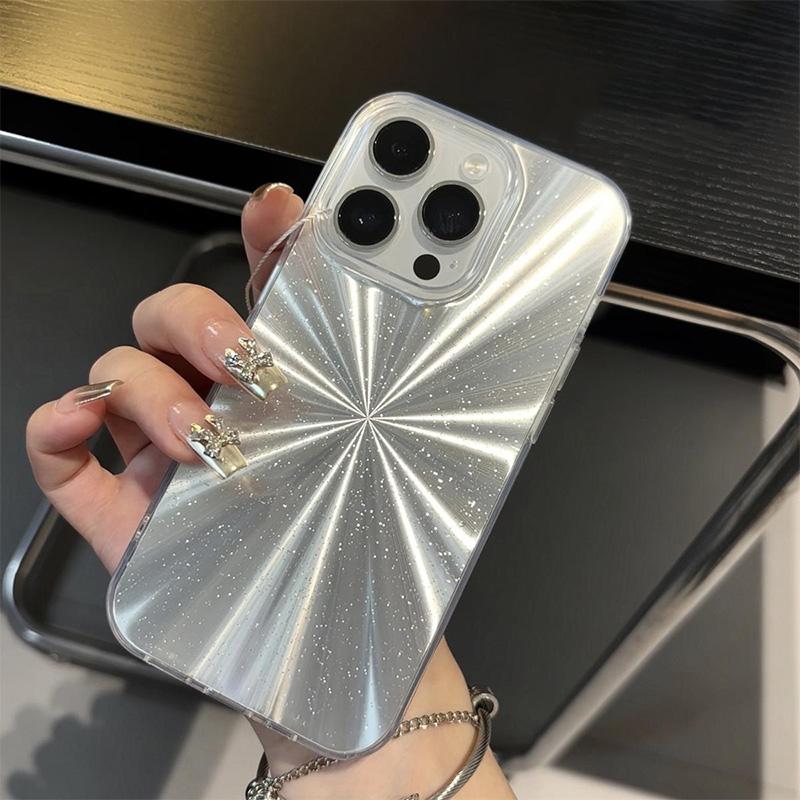Luxury Laser Radial Pattern Phone Case,TPU Soft Silicone,Fully Protected and Shockproof For iPhone16 15 14 13 12 11 X 16pro Max Stylish Trendy Women