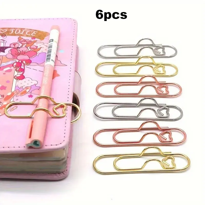 Random Color Metal Pen Clips, 6, 12 or 24pcs Packs Cute Fixed Pen Holders and Paper Clips, Multifunctional Stationery Accessories for Journals and Notebooks Paperclip