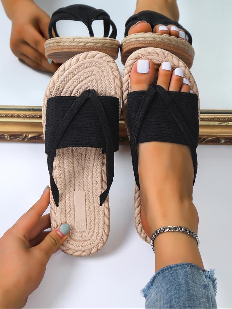 Summer 2025 Solid Color Slide Slippers for Women, Flip Flops, Comfort Barefoot Shoes, Lightweight Breathable Bohemian Sandals, Beach Footwear, Boho Sandals, Wide Band Slippers for Beach, Boho Style Slides
