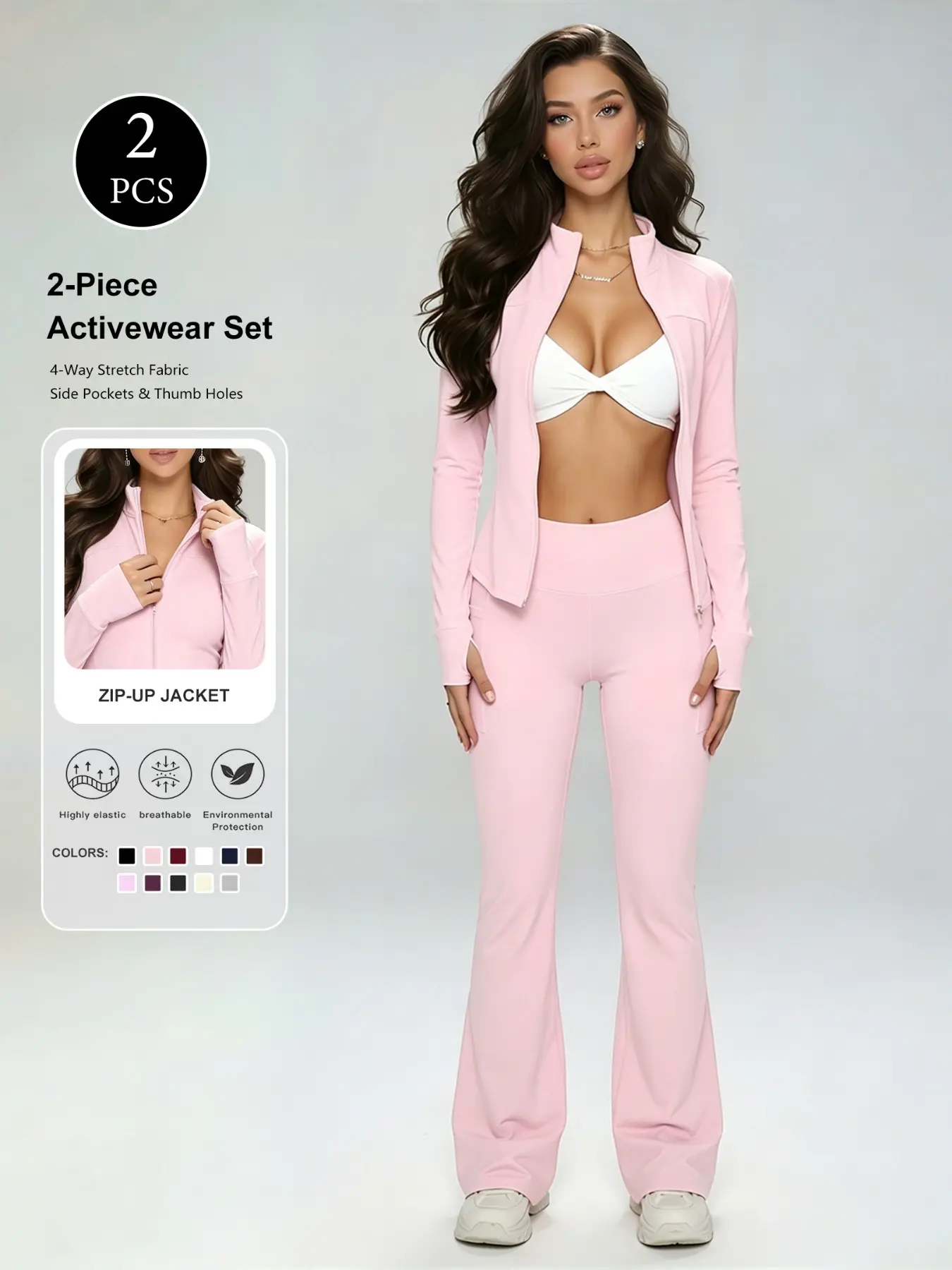 Women's Sporty Jacket and Pants Set, Sports Suit, Slim-Fit Long Sleeve Jacket, High Waist Elastic Pants, Spring & Fall Fashion, Perfect for Dates