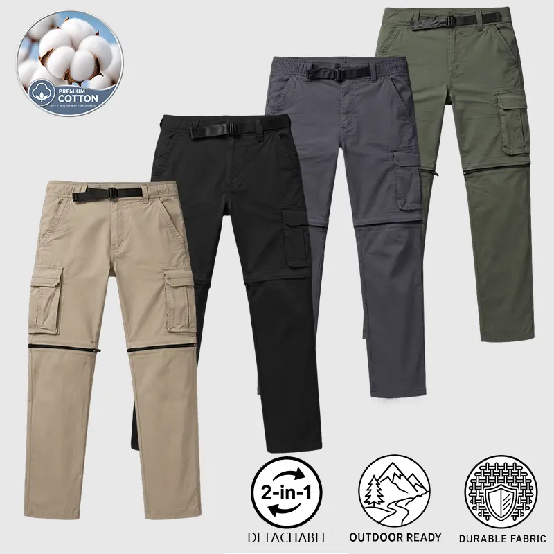 Mens 2 in 1 Zip Off Convertible Cargo Pants Detachable Quick Dry Ripstop Durable Straight Leg Outdoor Hiking Camping Fishing Climbing All Season Safari Travel Trousers