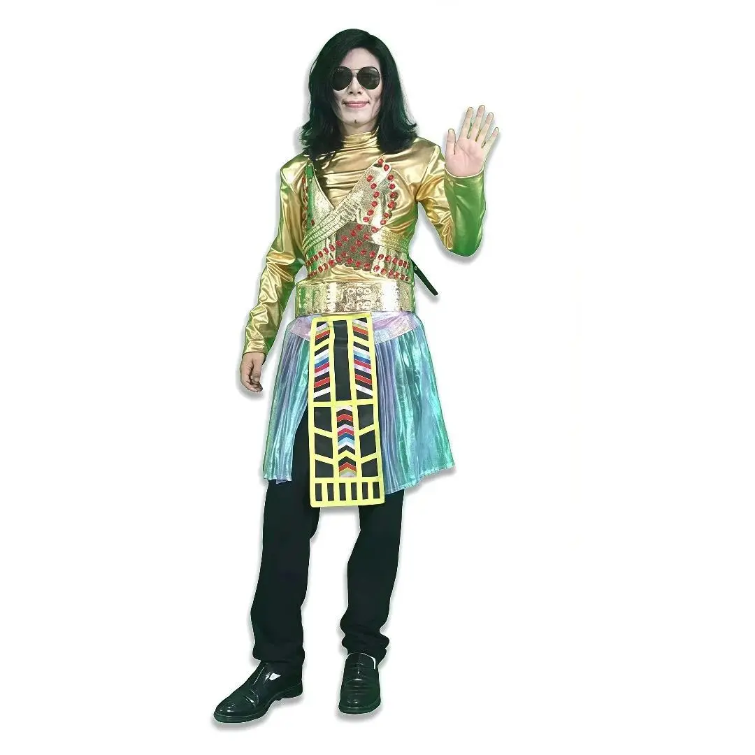 Handmade Michael Jackson Egypt Pharaoh Do You Remember The Time Dance Halloween Costume Set, Original Spandex Clothes with Crystal Belt for Impersonator Role Players, Wings
