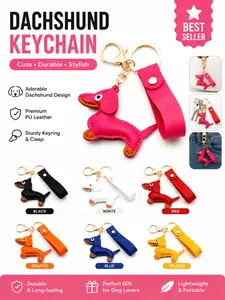 LUVTAG Cute Dachshund Dog Bag Charm Keychain, Keychain Wristlet, Key Charms, PU Leather Wiener Dog Pendant with Wrist Strap, Lightweight Animal Key Organizer, Perfect Birthday/Valentine's Day/Christmas Gift for Dog Lovers & Girls