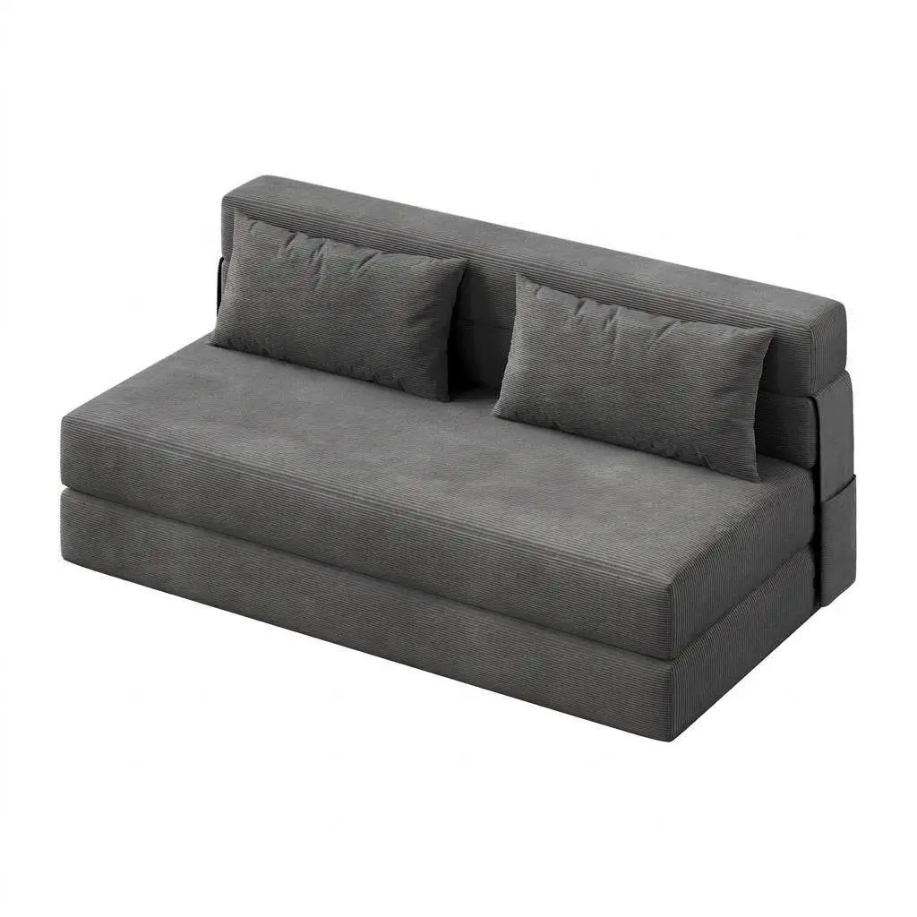 No-Assembly L-Shaped Sectional Sofa Bed - Modern Corduroy Convertible Sleeper Chair with Pillow, 4-Panel Pull-Out Lounger, Space-Saving Futon Room Furniture for Living Room, Apartment