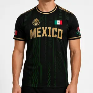 Mexico Inspired Green Soccer Jersey Shirt, Men’s Short Sleeve Crew Neck Athletic Tee, Gold Eagle Graphic Fan Top for Game Day Watch Party Summer Outfit，outfits，men's wear，men fashion，summer men fashion clothes，football jersey,fan jersey,fan cheering