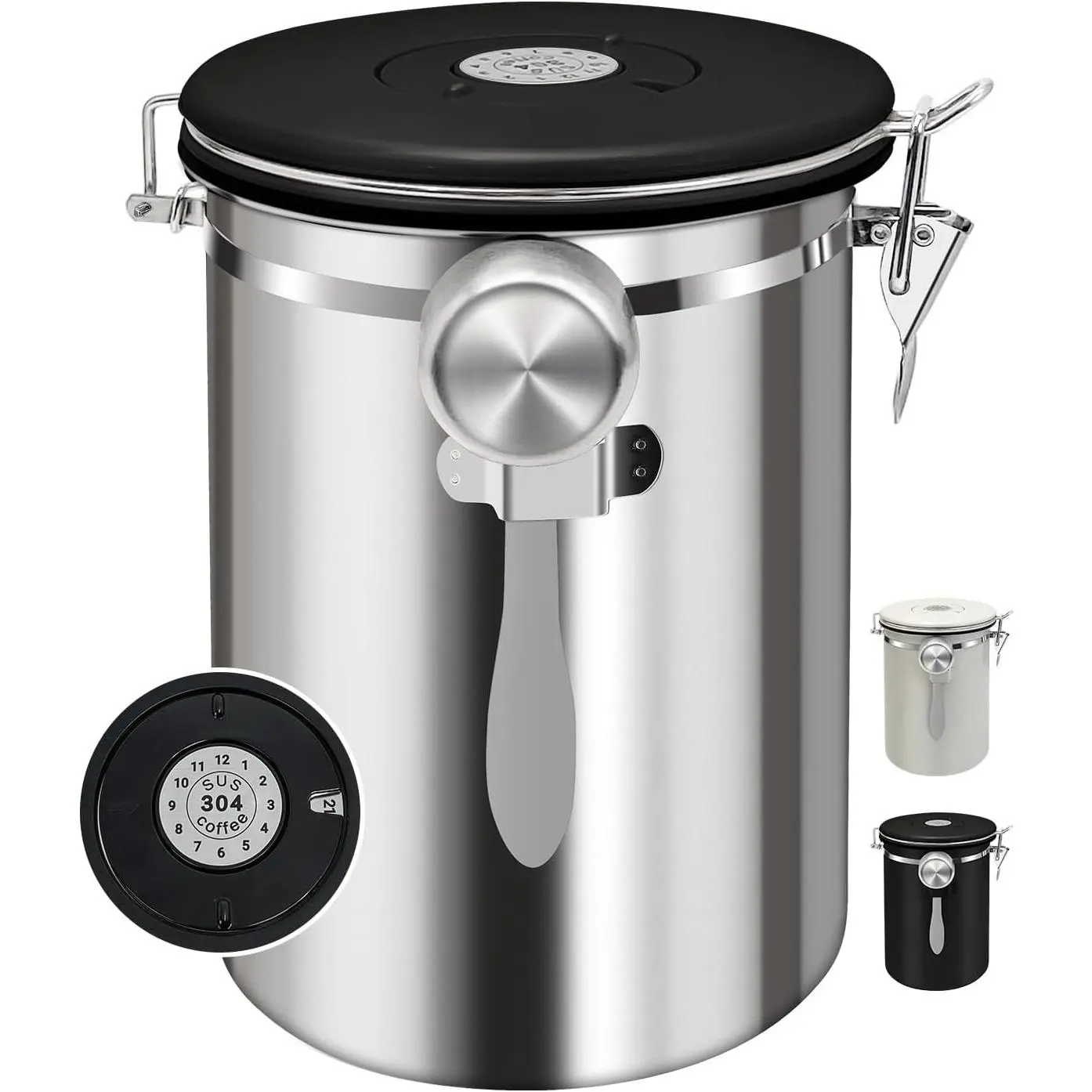 2.8L Airtight Vacuum Storage Canister Stainless Steel Container with Scoop, Ideal for Coffee Beans, Ground Coffee, Powder, Rice, Tea Leaves, Sugar, Flour and Various Grains