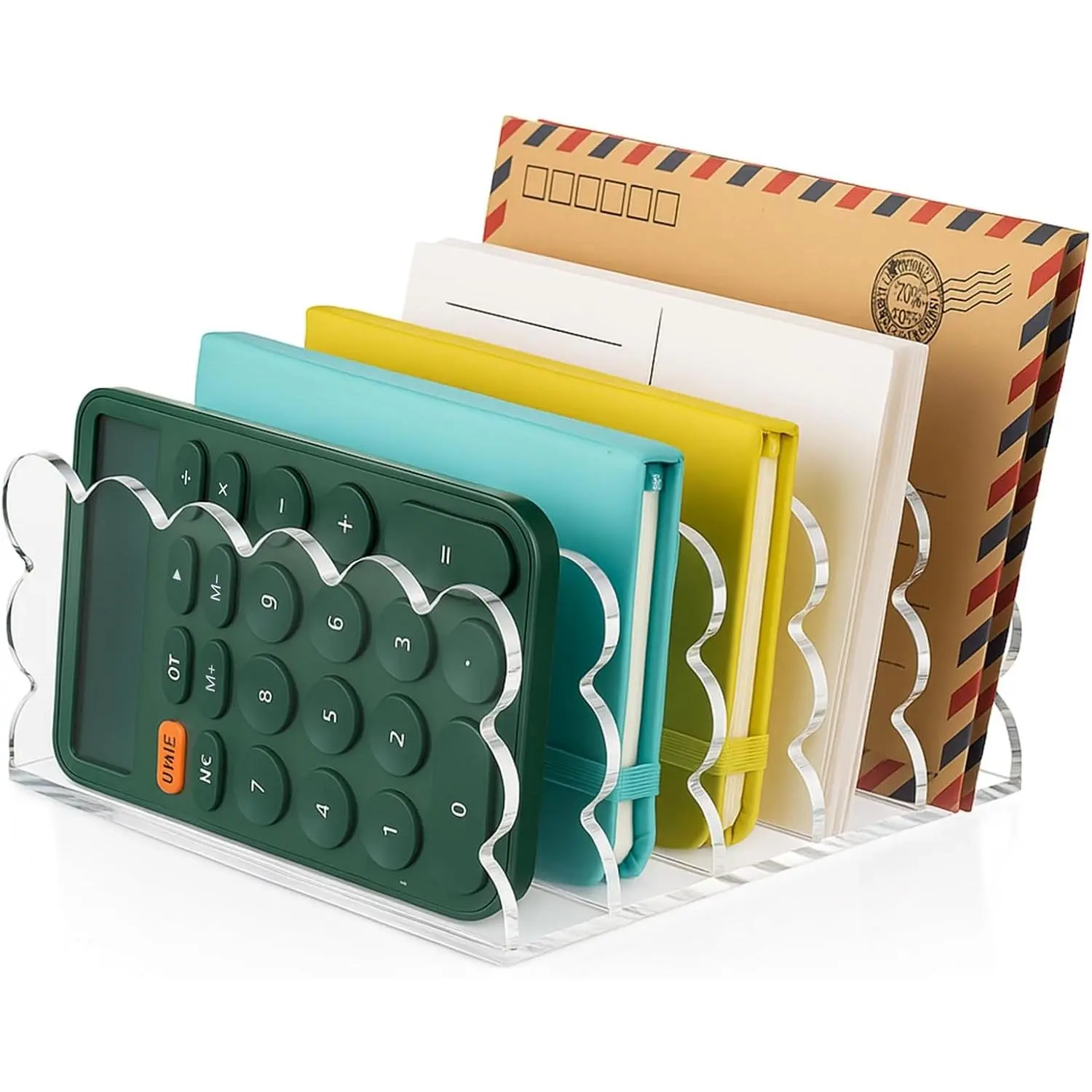 Clear Vertical File Organizer Acrylic File Holder Mails Letter Paper Envelope holder Stand Desk Organizer for Office Home School(5 Compartments,6.3 x 5.9 x 3 Inch)