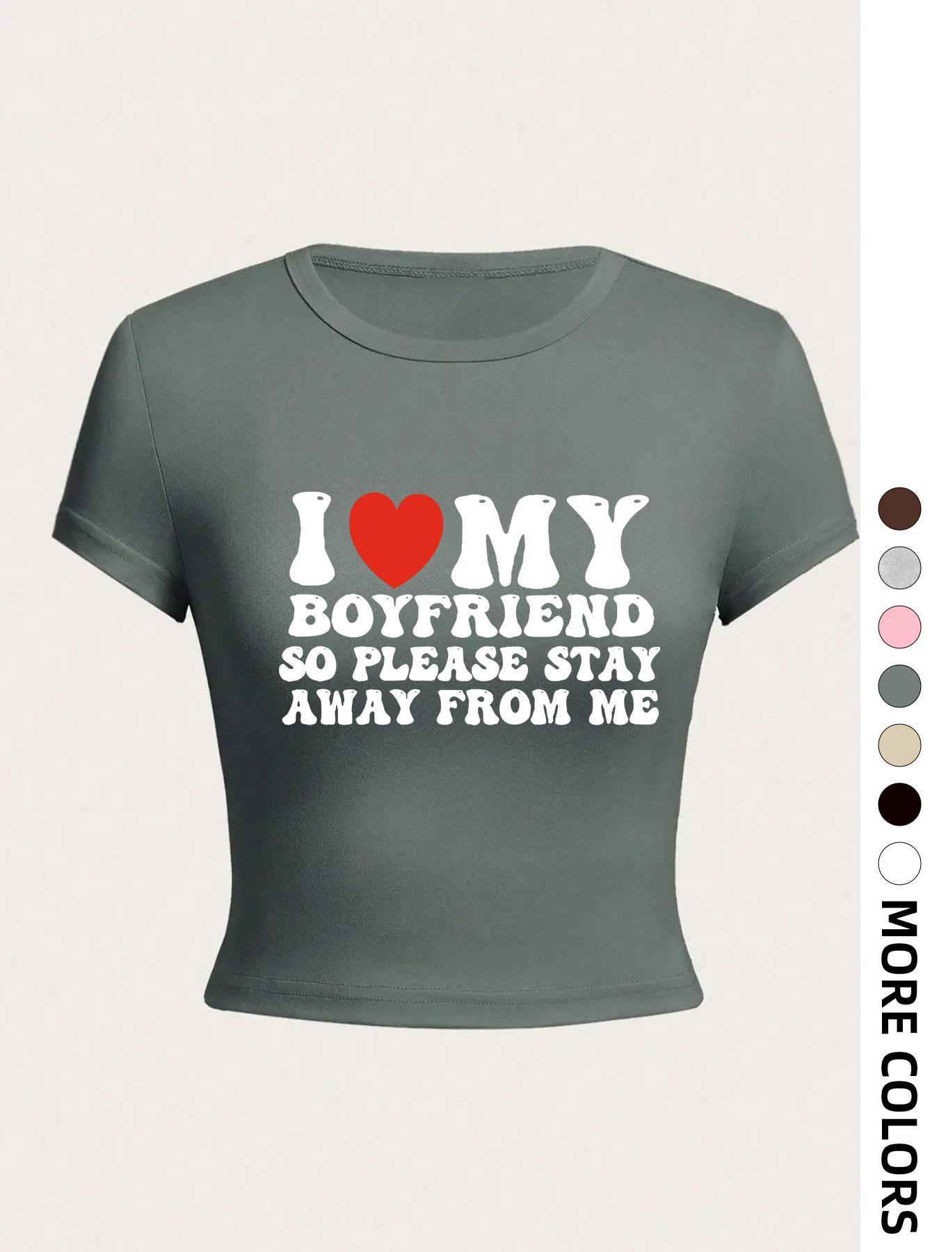 Women's Letter & Heart Print Round Neck Crop Tee, Casual Short Sleeve T-shirt, Summer Clothes, Women's Top for Daily Wear, Womenswear