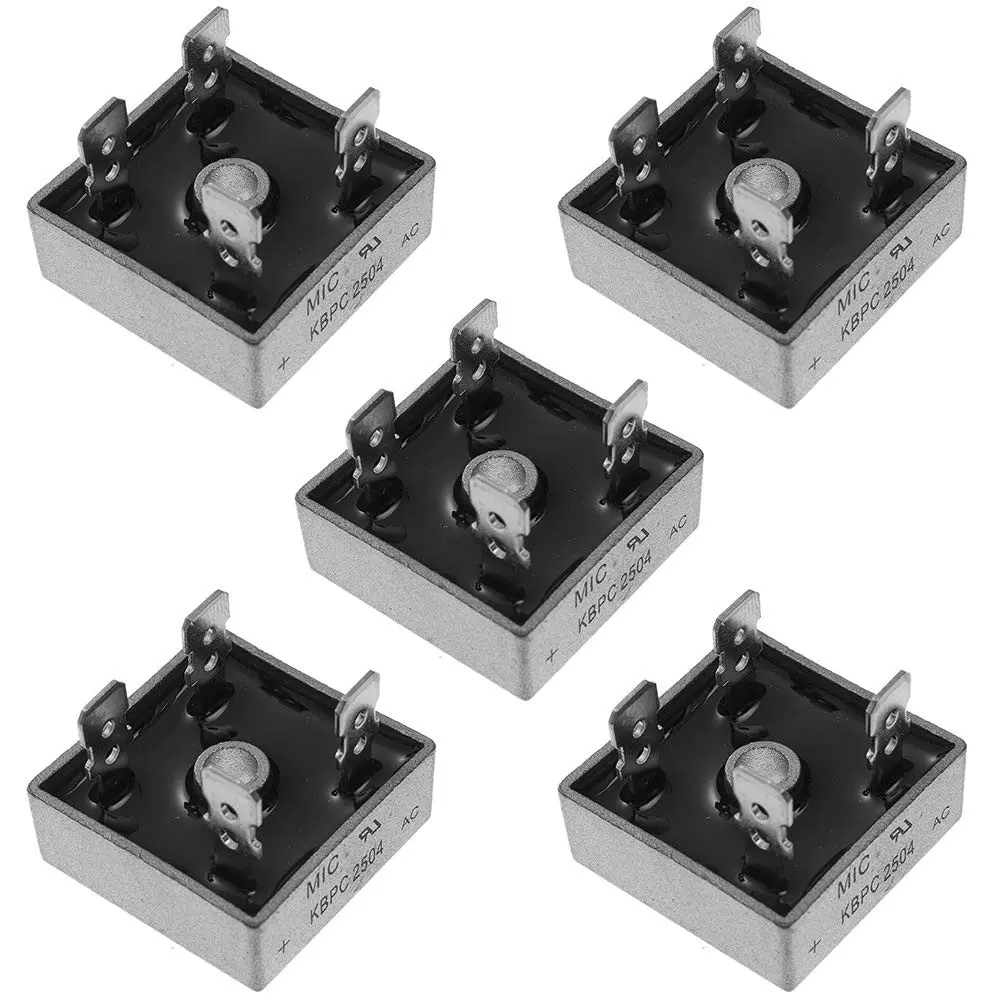 5pcs KBPC2504 Bridge Rectifier Diodes, 25A/400V Single-Phase Full Wave 4-Pin Electronic Silicon Diode Set