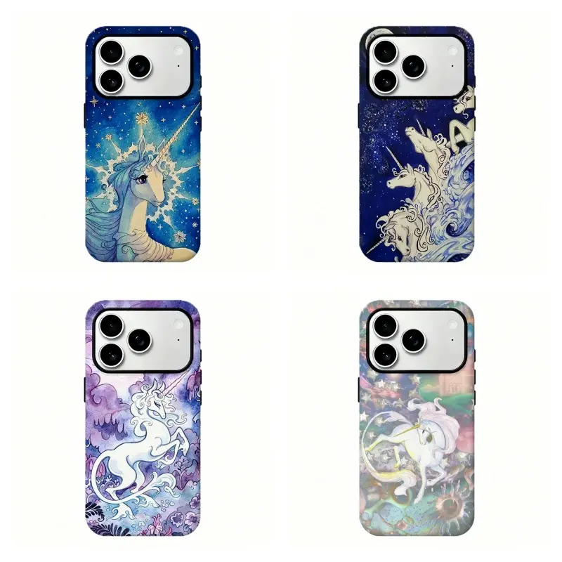 Starry Sky Watercolor Unicorn Phone Case - Magical Galaxy Rainbow Kawaii Girly Shockproof Cover with Custom Protection, for iPhone 17 Pro Max,16-11 and for Samsung S21-S25 Mobile Accessories, Perfect Holiday Gift for Her