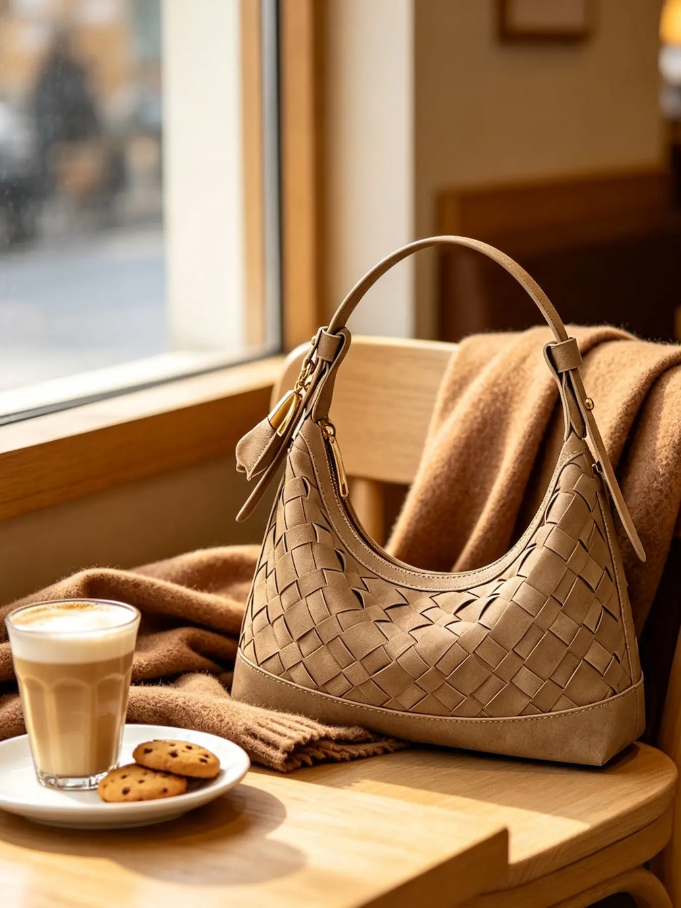 Vintage Woven Crescent Underarm Hobo Bag, Soft Faux Suede Casual Crossbody Small Bag, Adjustable Strap, Women's Daily Shopping Fall Winter Date Bag