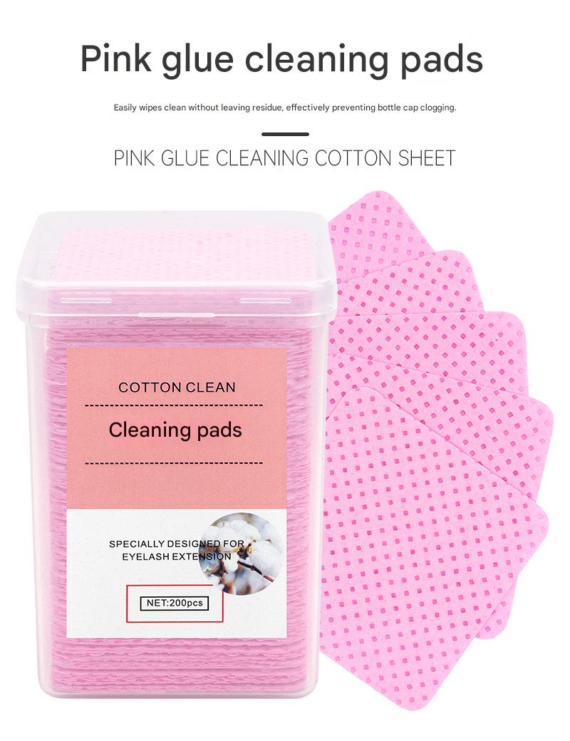 2 boxes 400pcs / Glue bottle mouth cleaning cotton pads, tweezer cleaning cotton pads,pink boxed glue wipes, non-woven fabric material, 200 pieces/box