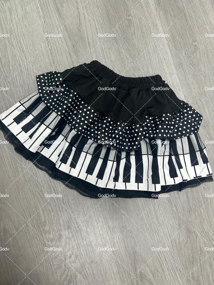 Spring Black White Spliced Women Short Skirt 2025 Y2k Slim Design Harajuku Mini Skirt Female Empire Korea Style Chic Piano Skirt